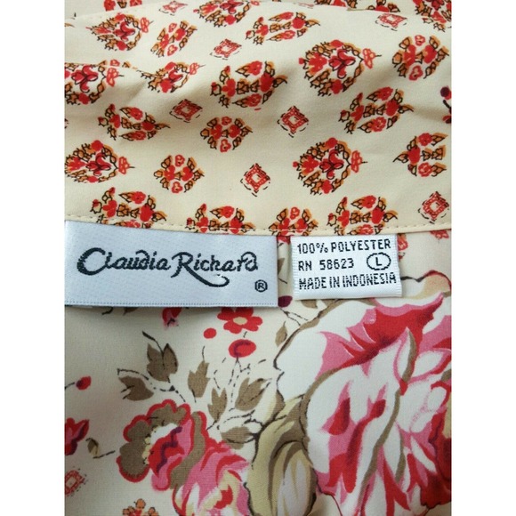 Claudia Richard Floral Silky Blouse Top L Red Rose - Picture 8 of 11